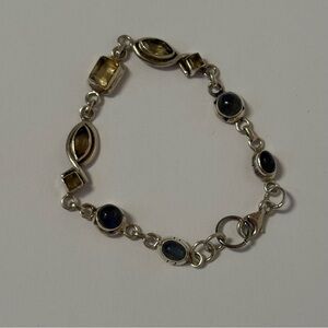 BRACELET STERLING SILVER 925 YELLOW CITRINE MOONSTONE LINKS 7.5” 14g